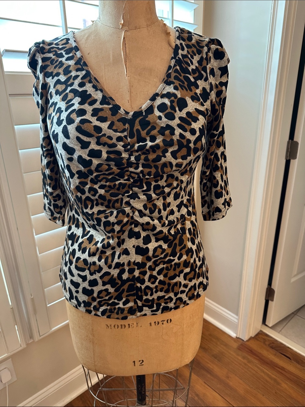 Voodoo Vixen Leopard Print V-Neck Top in Brown and Black